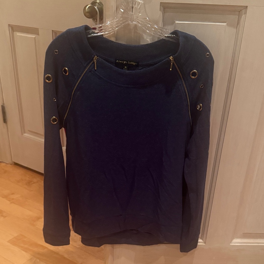 Always Indigo Teal Blue Women's Top with Grommet Details NWT